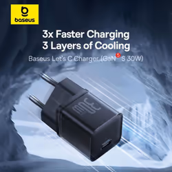 Baseus GaN5S Fast Charger 30W  Type-C Charger for iPhone Xiaomi Samsung - White