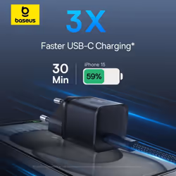Baseus GaN5S Fast Charger 30W  Type-C Charger for iPhone Xiaomi Samsung - White