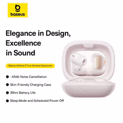 Baseus Airnora 3 True Wireless Earbuds -45db Noise Cancellation, Low Latency, Bluetooth 5.4, Lady Earphones, Bluetooth Earphones - pink