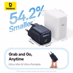 Baseus PicoGo GaN 45W Fast Charger, Type C Charger, Mini Portable Ultra Fast Charger for iPhone Xiaomi Samsung Tablet - white