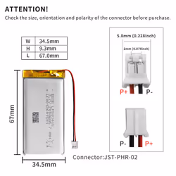 Lithium Polymer battery 3.7V 2000mAh 803465 Lipo Rechargeable Battery Pack with wire JST Connector-confirm device & connector polarity before purchase