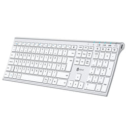 Wireless Keyboard, USB-C Rechargeable Bluetooth Keyboard, Multi-Device Stainless Steel Full Size Keyboard for Mac, Bluetooth 5.1 up to 3 Devices,