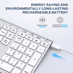 Wireless Keyboard, USB-C Rechargeable Bluetooth Keyboard, Multi-Device Stainless Steel Full Size Keyboard for Mac, Bluetooth 5.1 up to 3 Devices,