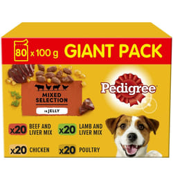 80 x 100g Pedigree Adult Wet Dog Food Pouches Mixed Selection in Jelly