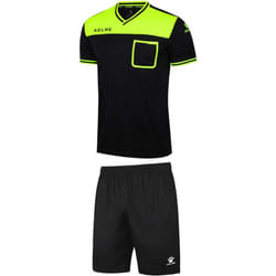 Kelme Mens Short Sleeve Sports Football T-Shirt Shorts Referee Set Kit - XL, Black/Green