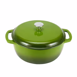 Amazon Basics Cast Iron Dutch Oven Pot with Lid  Enameled  Round  Dual Handles  Heavy-Duty  Small  4.3-Quart  Green
