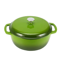 Amazon Basics Cast Iron Dutch Oven Pot with Lid  Enameled  Round  Dual Handles  Heavy-Duty  Small  4.3-Quart  Green