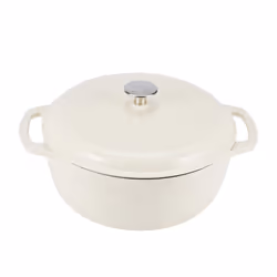Amazon Basics Cast Iron Dutch Oven Pot with Lid  Enameled  Round  Dual Handles  Heavy-Duty  Small  4.3-Quart  White