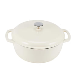 Amazon Basics Cast Iron Dutch Oven Pot with Lid  Enameled  Round  Dual Handles  Heavy-Duty  Small  4.3-Quart  White