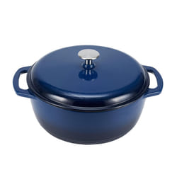 Amazon Basics Cast Iron Dutch Oven Pot with Lid  Enameled  Round  Dual Handles  Heavy-Duty  Medium  6-Quart  Navy