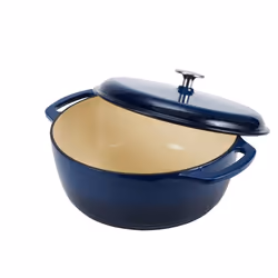 Amazon Basics Cast Iron Dutch Oven Pot with Lid  Enameled  Round  Dual Handles  Heavy-Duty  Medium  6-Quart  Navy