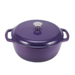 Amazon Basics Cast Iron Dutch Oven Pot with Lid  Enameled  Round  Dual Handles  Heavy-Duty  Medium  6-Quart  Purple
