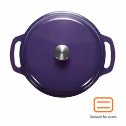 Amazon Basics Cast Iron Dutch Oven Pot with Lid  Enameled  Round  Dual Handles  Heavy-Duty  Medium  6-Quart  Purple