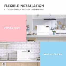 COMFEE' KWH-TD602E-W Freestanding Compact Dishwasher, LED display, 6.5 liters, White, Noise level: decibels 47