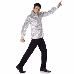 Men's silver shiny disco shirt - XL
