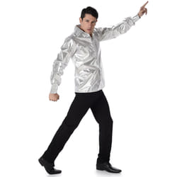 Men's silver shiny disco shirt - XL
