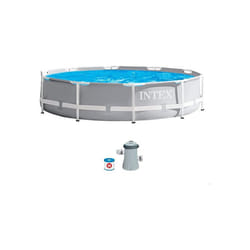 Intex 26702NP 10ft X 30In round Prism Outdoor Frame Swimming Pool Set, Includes drain plug and H cartridge filter - Grey