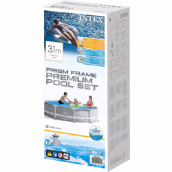 Intex 26702NP 10ft X 30In round Prism Outdoor Frame Swimming Pool Set, Includes drain plug and H cartridge filter - Grey