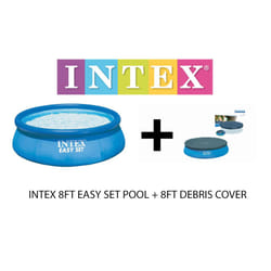 Intex 8ft x 24in Swimming Pool INFLATEABLE PADDLING ROUND & DEBRIS COVER 244CM