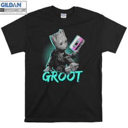 Baby Groot Love Music Cute Face T-shirt - L