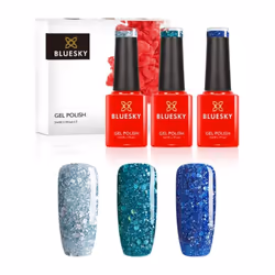 BLUESKY Gel Nail Polish Set, Teal Confetti. Dazzling Blz49, Teal Blue Green Blz10, Midnight Blue Blz13. 3 X 5Ml. Glitter (Req ...