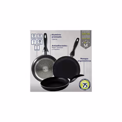 San Ignacio Set of 3 Frying Pans (16,20,24 mm) Pressed Aluminium, Suitable for Induction, Navy Black, Multicoloured