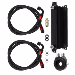 10Row 10AN Universal Engine Transmission Oil Cooler Black+ Filter Relocation Kit