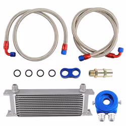 Universal 13 Row An-10AN Engine Transmission Oil Cooler Kit + Relocation Kit