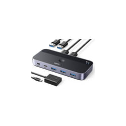 USB 3.0 Switch 2 Computers Sharing USB C & A Devices, 4 Port USB Switcher Sharing Keyboard and Mouse, Printer/Scanner USB Switch Hub for Two Computers