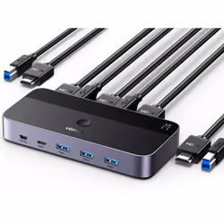 KVM Switch HDMI 4K@60Hz, USB 3.0 Switch, 4 Port USB Switcher [1 USB C and 3 USB A Port] Sharing Keyboard Mouse Hard Drives Pr ...