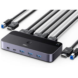 KVM Switch HDMI 4K@60Hz, USB 3.0 Switch, 4 Port USB Switcher [1 USB C and 3 USB A Port] Sharing Keyboard Mouse Hard Drives Printer, KVM Switch 2 PC 1