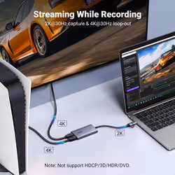 Video Capture Card HDMI to USB C Streaming Device 2K@30Hz 1080P@60fps Game Record 4K Passthrough Loop-out Compatible for Quest 3/3s PS5 PS4 Xbox