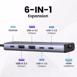 Ugreen USB-C Hub 6-in-1 HDMI - 2x USB-A 3.2 - 2x USB-C 3.2 - PD Docking Dock Grey - Additional view 3