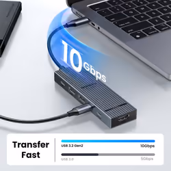 Revodok USB C Hub 10Gbps, 6-in-1 USB C Adapter, 4K@60Hz HDMI Display, 10Gbps USB-C and USB-A Data Ports, 100W PD, USB C to HDMI for M2/M3 MacBook