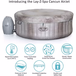 Lay-Z-Spa Cancun Hot Tub with Stylish Rattan Design, AirJet Inflatable Spa, 2 - 4 Person