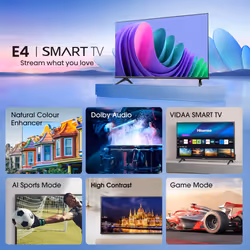 32 Inch Smart TV 32E4NTUK - HD Resolution, Natural Colour Enhancer, DTS Virtual:X & Dolby Audio, AI Sports Mode, VIDAA OS with Youtube, Netflix and