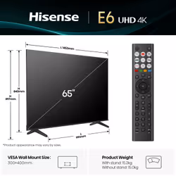 Hisense 65E6QTUK Smart TV 65 inch LED 4K UHD VIDAA Black - Additional view 2