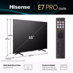 Hisense 65" E7QTUK PRO 144Hz QLED Smart AI TV with Freely