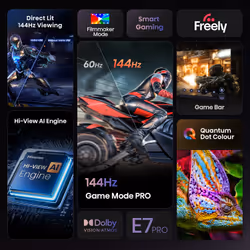 Hisense 65" E7QTUK PRO 144Hz QLED Smart AI TV with Freely