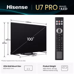 Hisense 100" U7QTUK PRO MiniLED 165Hz Smart AI TV with Freely - Additional view 2