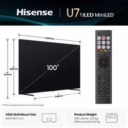 Hisense 100" U7QTUK MiniLED 144Hz Smart AI TV with Freely