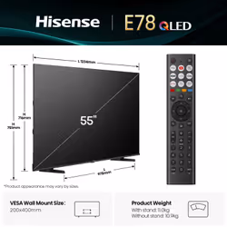 Hisense 55" E78QTUK QLED Smart AI TV with Freely