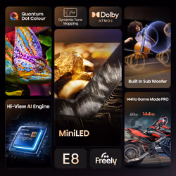 Hisense 55" E8QTUK MiniLED 144Hz Smart AI TV with Freely