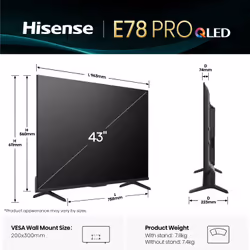 Hisense 43E78QTUK PRO Smart TV 43 inch QLED 4K UHD VIDAA Black - Additional view 2