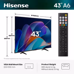Hisense 43A6STUK TV 109.2 cm (43") 4K Ultra HD Smart TV Wi-Fi Black - Additional view 2