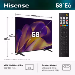 Hisense 58E6STUK TV 147.3 cm (58") 4K Ultra HD Smart TV Wi-Fi Black - Additional view 2