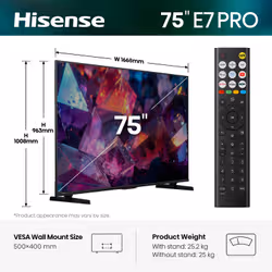 Hisense 75E7STUK PRO TV 190.5 cm (75") 4K Ultra HD Smart TV Wi-Fi Grey - Additional view 2