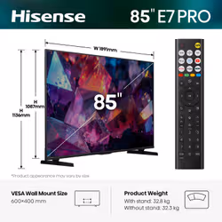Hisense 85E7STUK PRO TV 2.16 m (85") 4K Ultra HD Smart TV Wi-Fi Grey - Additional view 2