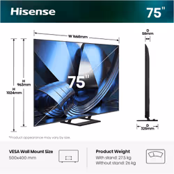 Hisense 75U7STUK TV 190.5 cm (75") 4K Ultra HD Smart TV Wi-Fi Grey 1400 cd/m² - Additional view 2