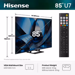 Hisense 85U7STUK TV 2.16 m (85") 4K Ultra HD Smart TV Wi-Fi Grey 1300 cd/m² - Additional view 2